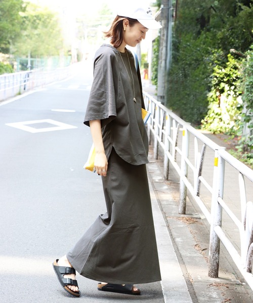 SLOBE IENA（スローブイエナ）の「強撚天竺ロングフレアスカート【ウエストゴム/手洗い可能】◆（スカート・レディース・ブラック/ブラウン・FREE）」の21枚目の写真