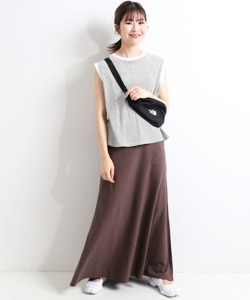 SLOBE IENA（スローブイエナ）の「強撚天竺ロングフレアスカート【ウエストゴム/手洗い可能】◆（スカート・レディース・ブラック/ブラウン・FREE）」の12枚目の写真