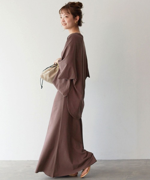 SLOBE IENA（スローブイエナ）の「強撚天竺ロングフレアスカート【ウエストゴム/手洗い可能】◆（スカート・レディース・ブラック/ブラウン・FREE）」の19枚目の写真