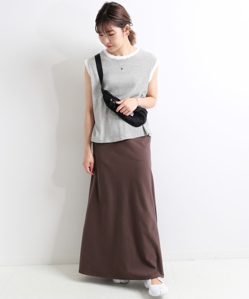 SLOBE IENA（スローブイエナ）の「強撚天竺ロングフレアスカート【ウエストゴム/手洗い可能】◆（スカート・レディース・ブラック/ブラウン・FREE）」の20枚目の写真