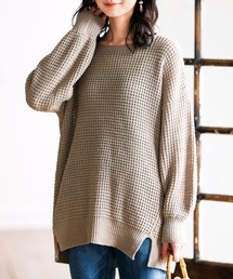 ワッフル編バルーン袖ニット
