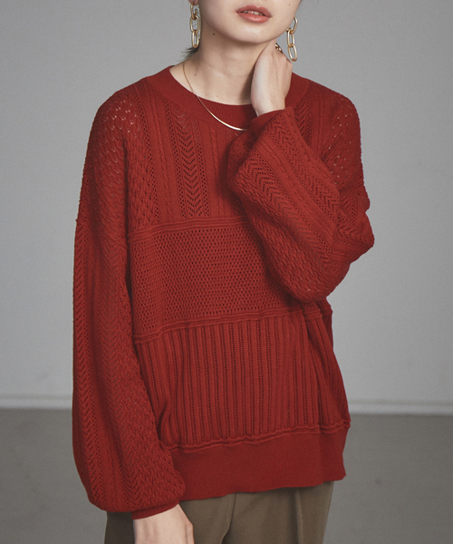 NOMINE(ノミネ)の「【展開店舗限定】透かし編みコンビニット(ニット/セーター・レディース・ブラック/ダークブラウン/レッド/ブルー/アイボリー・フリー)」の5枚目の写真