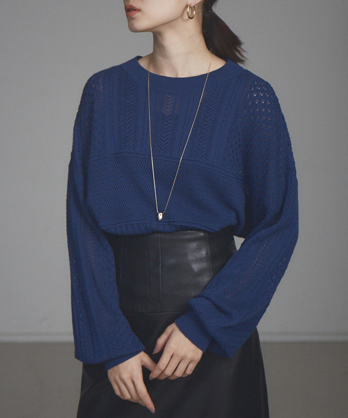 NOMINE(ノミネ)の「【展開店舗限定】透かし編みコンビニット(ニット/セーター・レディース・ブラック/ダークブラウン/レッド/ブルー/アイボリー・フリー)」の4枚目の写真