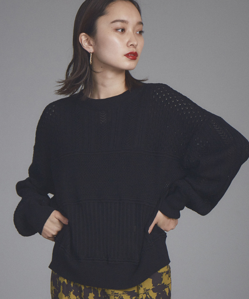 NOMINE(ノミネ)の「【展開店舗限定】透かし編みコンビニット(ニット/セーター・レディース・ブラック/ダークブラウン/レッド/ブルー/アイボリー・フリー)」の3枚目の写真