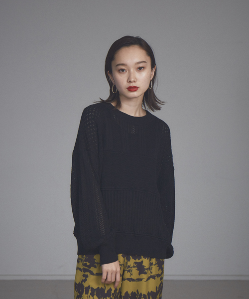 NOMINE(ノミネ)の「【展開店舗限定】透かし編みコンビニット(ニット/セーター・レディース・ブラック/ダークブラウン/レッド/ブルー/アイボリー・フリー)」の8枚目の写真