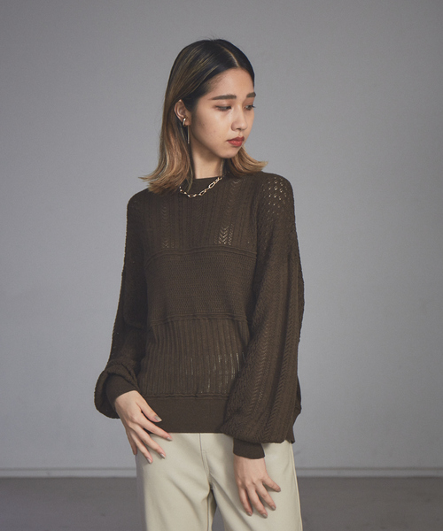 NOMINE(ノミネ)の「【展開店舗限定】透かし編みコンビニット(ニット/セーター・レディース・ブラック/ダークブラウン/レッド/ブルー/アイボリー・フリー)」の20枚目の写真