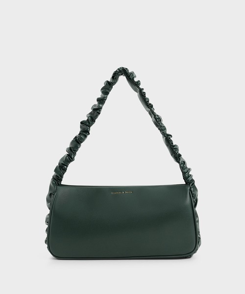 CHARLES & KEITH(チャールズ & キース)の「ライリーラッフルトリム バッグ / Riley Ruffle-Trim Bag(ハンドバッグ・レディース・ダークグリーン/ブラック/オリーブ/クリーム・M)」の1枚目の写真