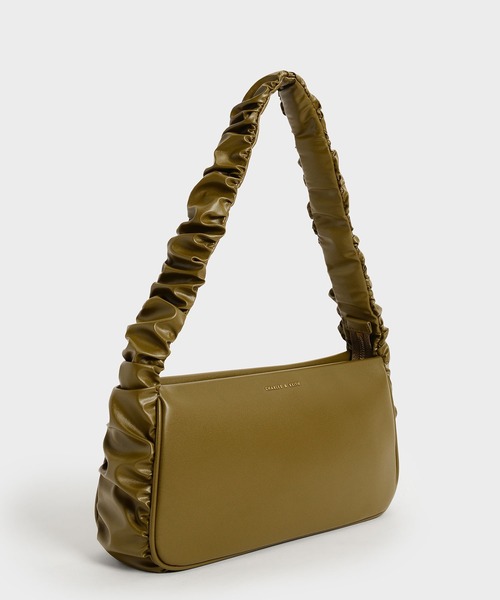 CHARLES & KEITH(チャールズ & キース)の「ライリーラッフルトリム バッグ / Riley Ruffle-Trim Bag(ハンドバッグ・レディース・ダークグリーン/ブラック/オリーブ/クリーム・M)」の12枚目の写真