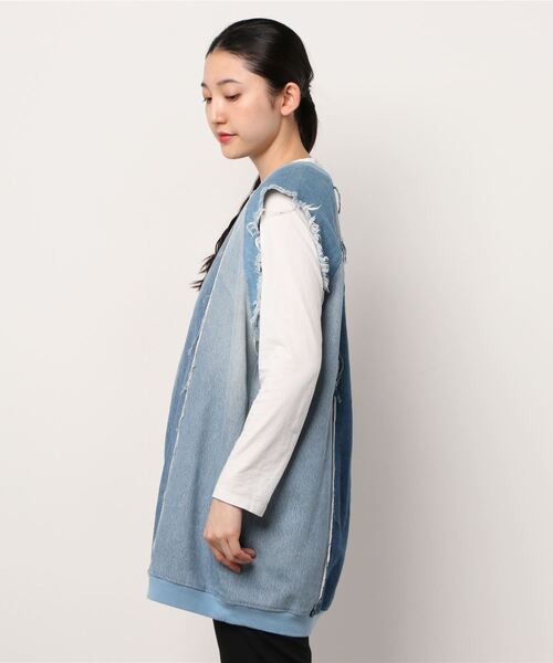 Uncut Bound（アンカットバウンド）の「ｶｯﾄﾊﾞｯｸﾃﾞﾆﾑ ﾉｰｽﾘｰﾌﾞ OP（ワンピース・レディース・ライトインディゴブルー・FREE）」の3枚目の写真