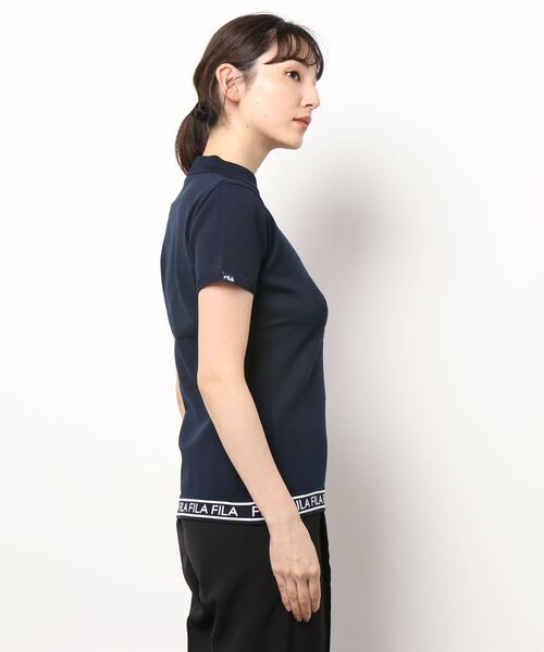 FILA(フィラ)の「【FILA GOLF/フィラゴルフ】フロントロゴ ハイネック 半袖軽量ニット Tシャツ(ニット/セーター・レディース・イエロー/ピンク/ネイビー・L/LL/M)」の5枚目の写真