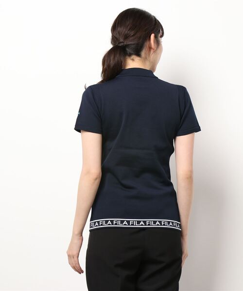 FILA(フィラ)の「【FILA GOLF/フィラゴルフ】フロントロゴ ハイネック 半袖軽量ニット Tシャツ(ニット/セーター・レディース・イエロー/ピンク/ネイビー・L/LL/M)」の4枚目の写真