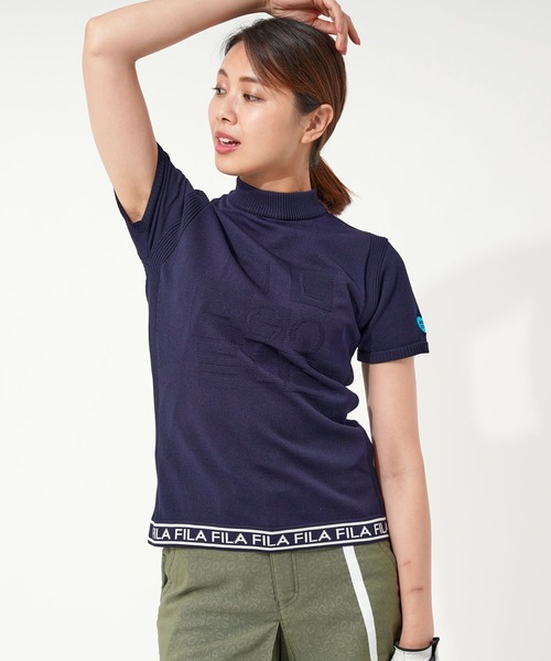 FILA(フィラ)の「【FILA GOLF/フィラゴルフ】フロントロゴ ハイネック 半袖軽量ニット Tシャツ(ニット/セーター・レディース・イエロー/ピンク/ネイビー・L/LL/M)」の6枚目の写真