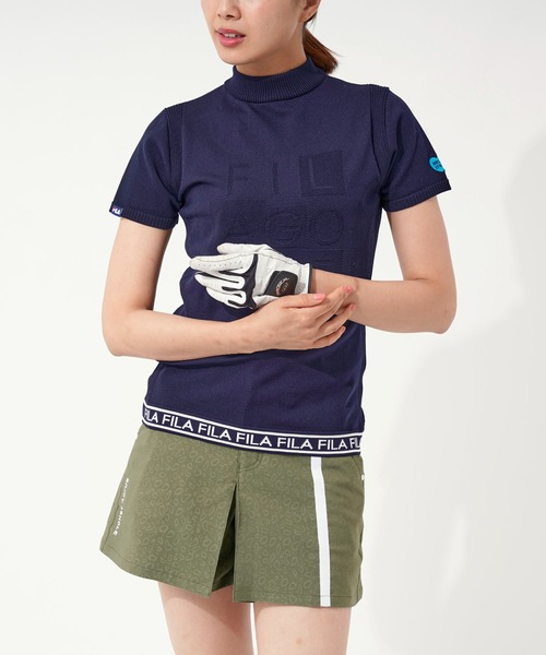 FILA(フィラ)の「【FILA GOLF/フィラゴルフ】フロントロゴ ハイネック 半袖軽量ニット Tシャツ(ニット/セーター・レディース・イエロー/ピンク/ネイビー・L/LL/M)」の7枚目の写真
