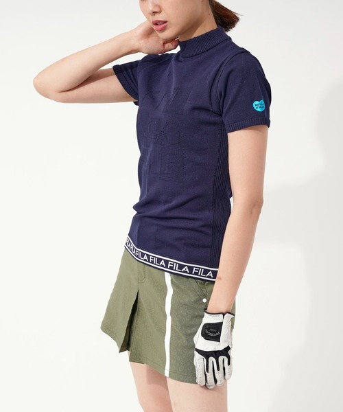 FILA(フィラ)の「【FILA GOLF/フィラゴルフ】フロントロゴ ハイネック 半袖軽量ニット Tシャツ(ニット/セーター・レディース・イエロー/ピンク/ネイビー・L/LL/M)」の8枚目の写真