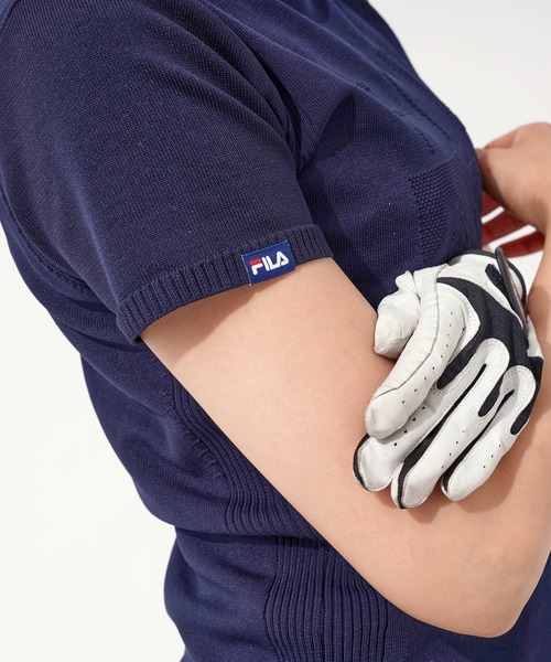 FILA(フィラ)の「【FILA GOLF/フィラゴルフ】フロントロゴ ハイネック 半袖軽量ニット Tシャツ(ニット/セーター・レディース・イエロー/ピンク/ネイビー・L/LL/M)」の12枚目の写真