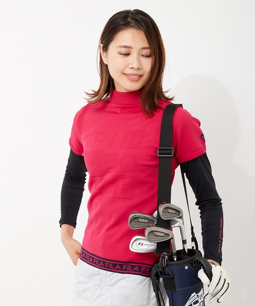 FILA(フィラ)の「【FILA GOLF/フィラゴルフ】フロントロゴ ハイネック 半袖軽量ニット Tシャツ(ニット/セーター・レディース・イエロー/ピンク/ネイビー・L/LL/M)」の13枚目の写真
