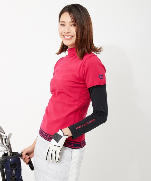 FILA(フィラ)の「【FILA GOLF/フィラゴルフ】フロントロゴ ハイネック 半袖軽量ニット Tシャツ(ニット/セーター・レディース・イエロー/ピンク/ネイビー・L/LL/M)」の14枚目の写真