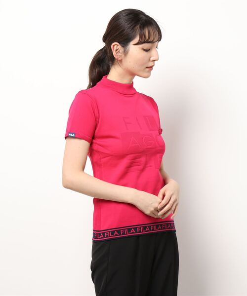 FILA(フィラ)の「【FILA GOLF/フィラゴルフ】フロントロゴ ハイネック 半袖軽量ニット Tシャツ(ニット/セーター・レディース・イエロー/ピンク/ネイビー・L/LL/M)」の22枚目の写真