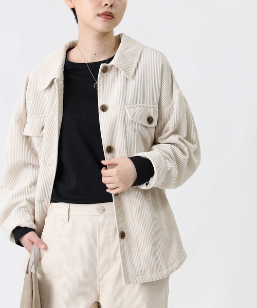 HONEYSUCKLE ROSE（ハニーサックルローズ）の「【HONEYSUCKLE ROSE】コーデュロイシャツアウター（シャツ/ブラウス・レディース・オフホワイト/ブラウン/ライトベージュ・M/L）」の2枚目の写真