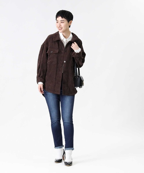 HONEYSUCKLE ROSE（ハニーサックルローズ）の「【HONEYSUCKLE ROSE】コーデュロイシャツアウター（シャツ/ブラウス・レディース・オフホワイト/ブラウン/ライトベージュ・M/L）」の10枚目の写真