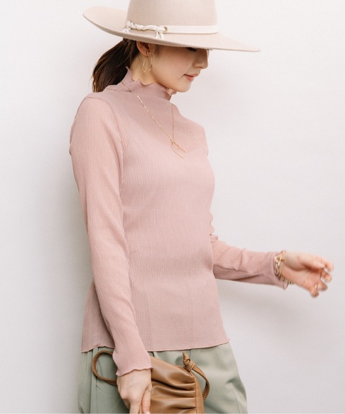 ELVENCE DEUX（エルベンスドゥ）の「シャーリングシアーＨＩＰＯ（Tシャツ/カットソー・レディース・ブラック/オフホワイト/ピンク/ブルー/モカ・FREE）」の5枚目の写真