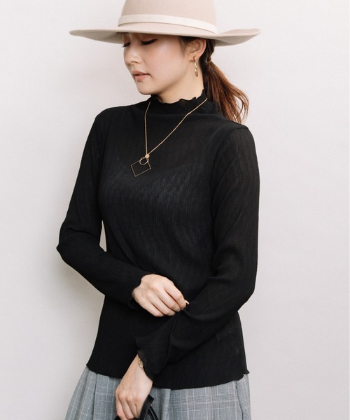 ELVENCE DEUX（エルベンスドゥ）の「シャーリングシアーＨＩＰＯ（Tシャツ/カットソー・レディース・ブラック/オフホワイト/ピンク/ブルー/モカ・FREE）」の9枚目の写真