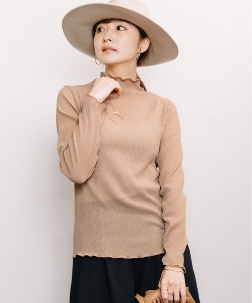 ELVENCE DEUX（エルベンスドゥ）の「シャーリングシアーＨＩＰＯ（Tシャツ/カットソー・レディース・ブラック/オフホワイト/ピンク/ブルー/モカ・FREE）」の16枚目の写真