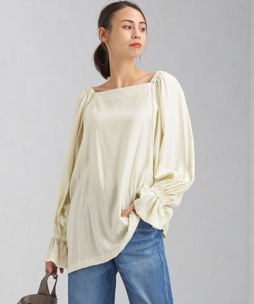 OUTERSUNSET（アウターサンセット）の「【別注】＜OUTERSUNSET life × green label relaxing＞スクエア ネック ブラウス（シャツ/ブラウス・レディース・ブラック/ナチュラル・FREE）」の5枚目の写真