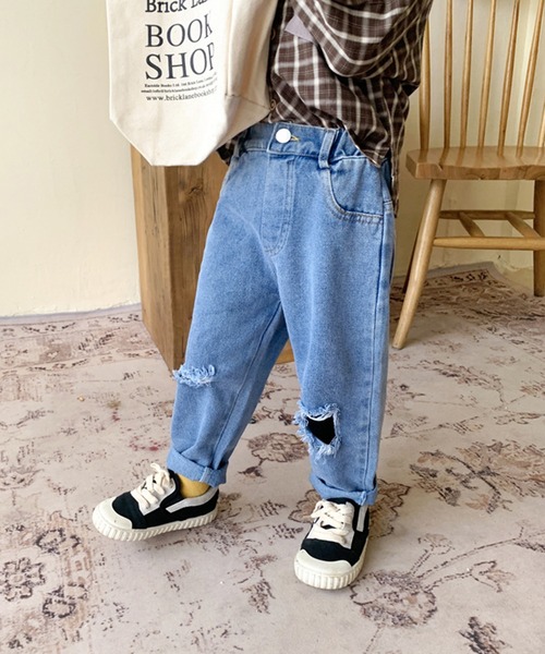 aimoha(アイモハ)の「【aimoha-KIDS-】【新作】韓国子供服 ダメージ デニムパンツ(デニムパンツ・キッズ・ブルー・110/80/100/130/90/120)」の4枚目の写真