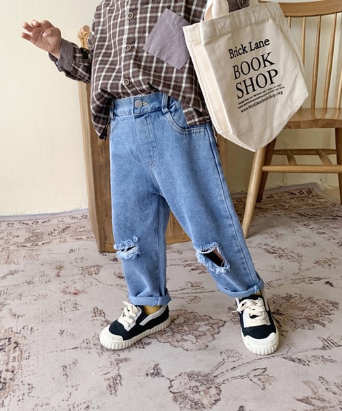 aimoha(アイモハ)の「【aimoha-KIDS-】【新作】韓国子供服 ダメージ デニムパンツ(デニムパンツ・キッズ・ブルー・110/80/100/130/90/120)」の3枚目の写真