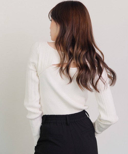 LIPSERVICE(リップサービス)の「アシメカッティング2WAYニット(ニット/セーター・レディース・ホワイト/ブラック/グレー系その他・FREE)」の1枚目の写真