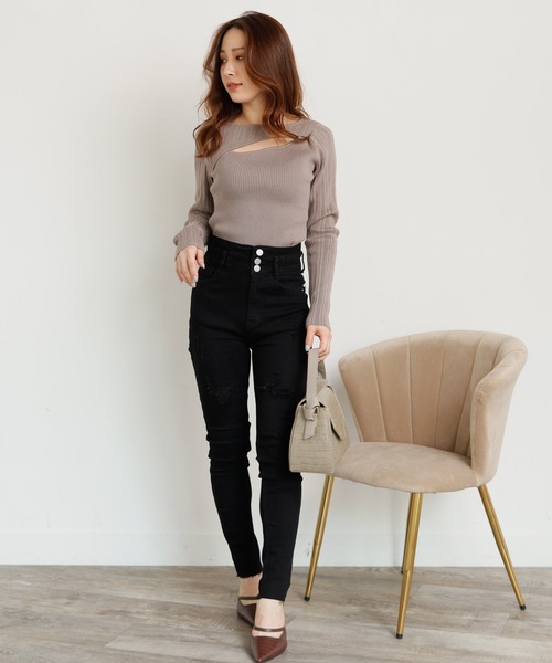 LIPSERVICE(リップサービス)の「アシメカッティング2WAYニット(ニット/セーター・レディース・ホワイト/ブラック/グレー系その他・FREE)」の9枚目の写真