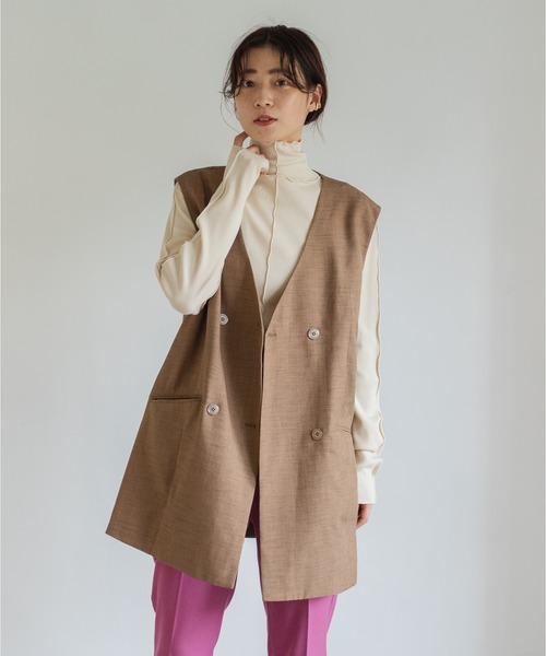 Kastane（カスタネ）の「【WEB限定カラーあり】テレコメロウハイネックロンT（Tシャツ/カットソー・レディース・オフホワイト/オレンジ/パープル/ブラウン/グリーン/ブラック・FREE）」の7枚目の写真