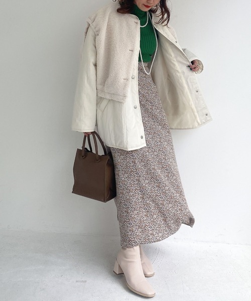 archives（アルシーヴ）の「中綿キルトコート＆ボアベストセット（ノーカラーコート・レディース・アイボリー/グレー/ベージュ・MEDIUM）」の9枚目の写真