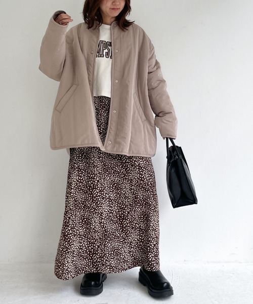 archives（アルシーヴ）の「中綿キルトコート＆ボアベストセット（ノーカラーコート・レディース・アイボリー/グレー/ベージュ・MEDIUM）」の6枚目の写真