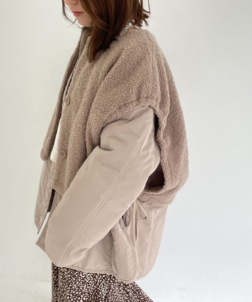 archives（アルシーヴ）の「中綿キルトコート＆ボアベストセット（ノーカラーコート・レディース・アイボリー/グレー/ベージュ・MEDIUM）」の12枚目の写真