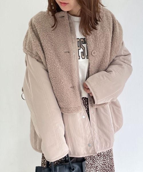 archives（アルシーヴ）の「中綿キルトコート＆ボアベストセット（ノーカラーコート・レディース・アイボリー/グレー/ベージュ・MEDIUM）」の4枚目の写真