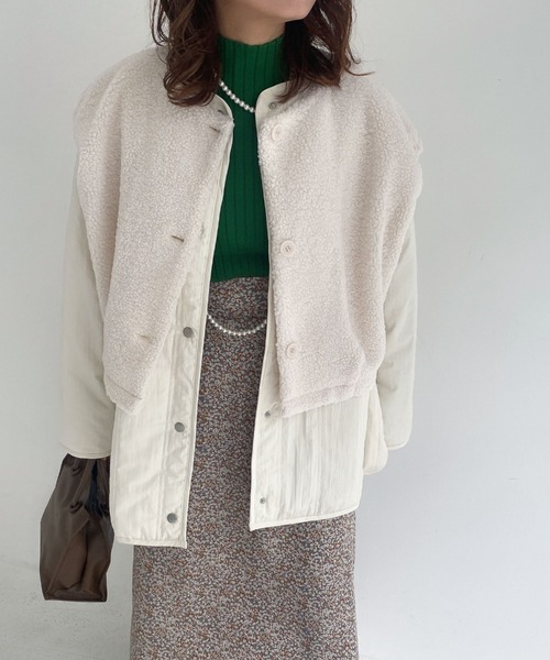 archives（アルシーヴ）の「中綿キルトコート＆ボアベストセット（ノーカラーコート・レディース・アイボリー/グレー/ベージュ・MEDIUM）」の7枚目の写真