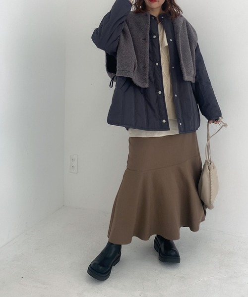 archives（アルシーヴ）の「中綿キルトコート＆ボアベストセット（ノーカラーコート・レディース・アイボリー/グレー/ベージュ・MEDIUM）」の5枚目の写真