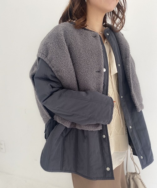 archives（アルシーヴ）の「中綿キルトコート＆ボアベストセット（ノーカラーコート・レディース・アイボリー/グレー/ベージュ・MEDIUM）」の13枚目の写真