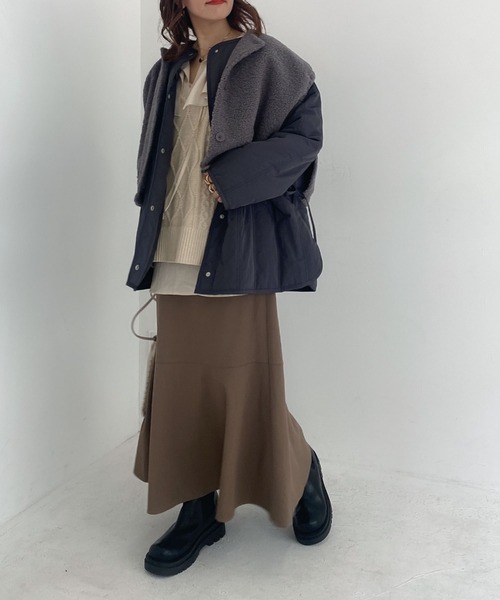 archives（アルシーヴ）の「中綿キルトコート＆ボアベストセット（ノーカラーコート・レディース・アイボリー/グレー/ベージュ・MEDIUM）」の11枚目の写真