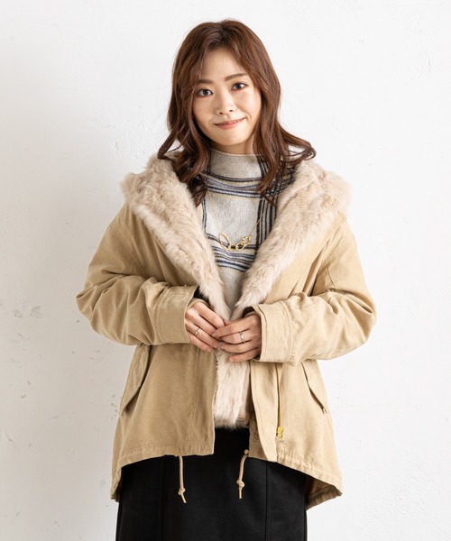 RESTIR ベージュ モッズコート ファー付き 23区ファー付きベージュモッズコート48サイズ