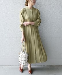 SHIPS any:〈ウォッシャブル〉ジョーゼット プリーツ ロングスリーブ ワンピース◇