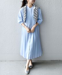 SHIPS any:〈ウォッシャブル〉ジョーゼット プリーツ ロングスリーブ ワンピース◇