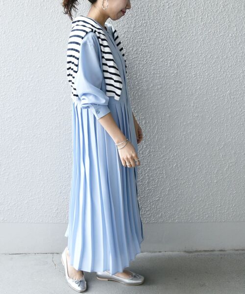 SHIPS any(シップス エニィ)の「SHIPS any:〈ウォッシャブル〉ジョーゼット プリーツ ロングスリーブ ワンピース◇(ワンピース・レディース・ライトブルー/ネイビー/オリーブ・ONE SIZE)」の10枚目の写真