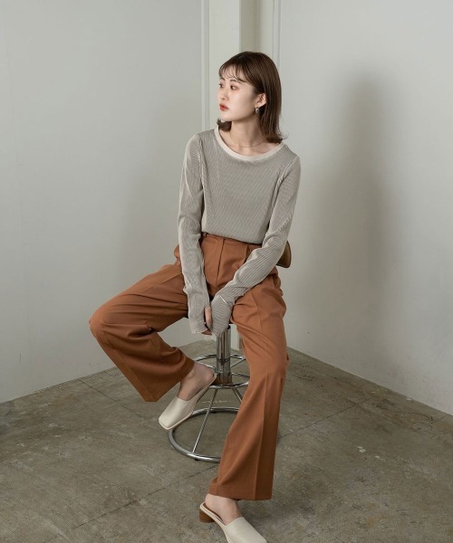 Amiur（エミレ）の「two tone rib long tops（Tシャツ/カットソー・レディース・ブラウン/アイボリー・FREE）」の5枚目の写真