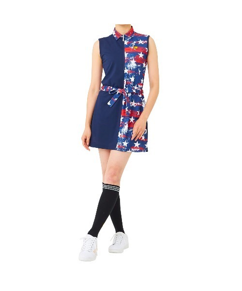 Loudmouth(ラウドマウス)の「LOUDMOUTH/ラウドマウス ゴルフウェア 吸汗速乾 UVカット 切替 ノースリーブワンピース(ワンピース・レディース・ホワイト×ブラック/ネイビー系/その他・L/S/M)」の14枚目の写真