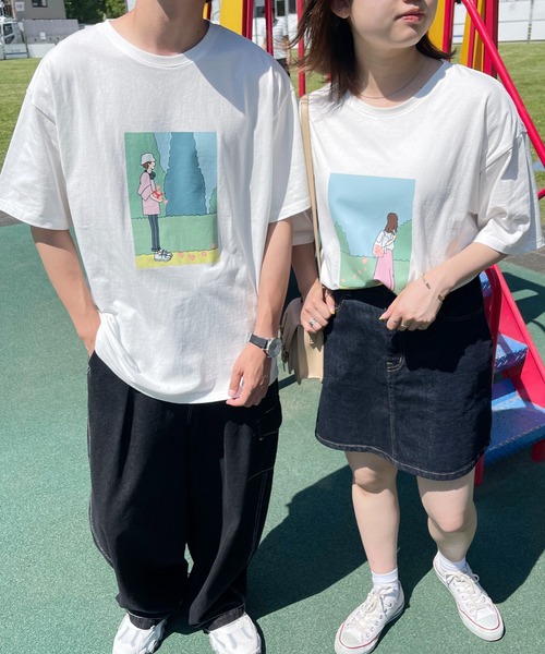 PairPair(ペアペア)の「絵合わせプリントTEE(ユニセックス)(Tシャツ/カットソー・メンズ・オフホワイト/モカ/ホワイト系その他/ブラウン系その他/ブルー系その他/ブルー系・フリー)」の7枚目の写真