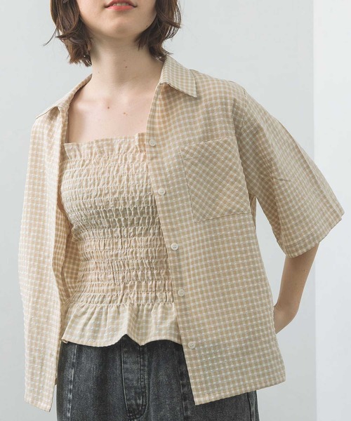 RETRO GIRL(レトロガール)の「チェックシャーリングキャミSET(シャツ/ブラウス・レディース・ブラック系その他2/ブラウン系その他2/ピンク系その他2・FREE)」の2枚目の写真