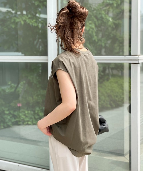 AMERICANA（アメリカーナ）の「・【AMERICANA/アメリカーナ】エンブロイダリーTシャツ（Tシャツ/カットソー・レディース・ホワイト/ブラック/カーキ/サックスブルー・FREE）」の5枚目の写真